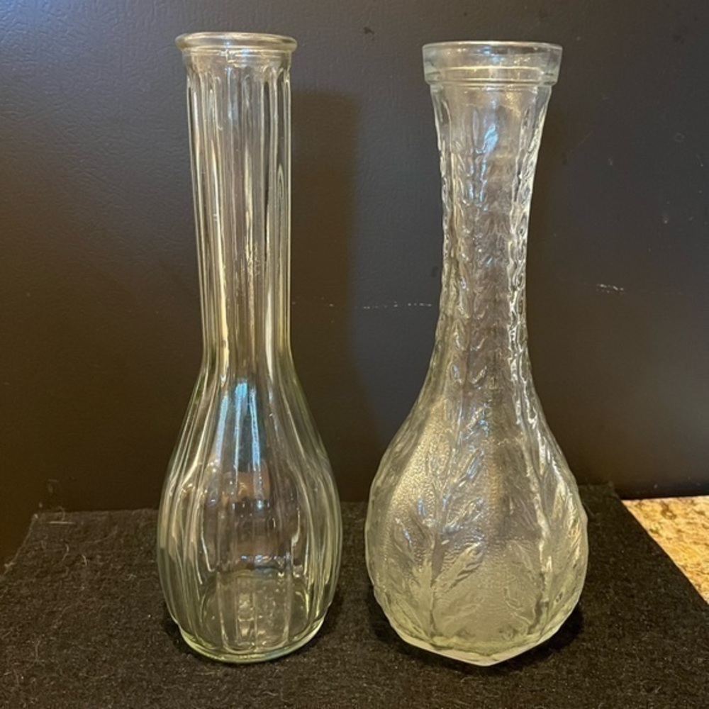 Vintage 9” Bud Vases Clear Glass Set of Two - Picture 1 of 11